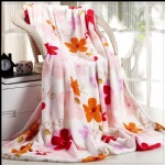 coral fleece blanket -bee and flower